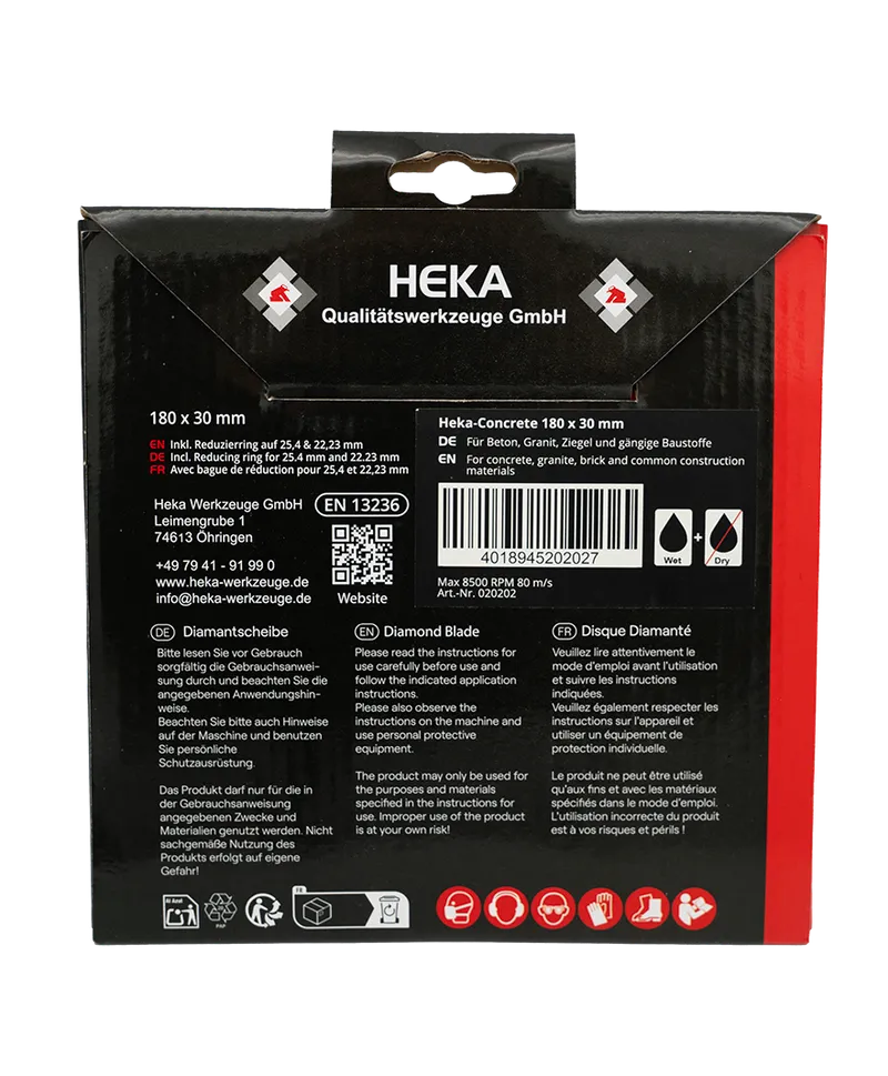 Diamant Trennscheibe Heka-Concrete, 180 mm, 30 mm inkl. Reduzierring auf 25,4 & 22,23 mm 3