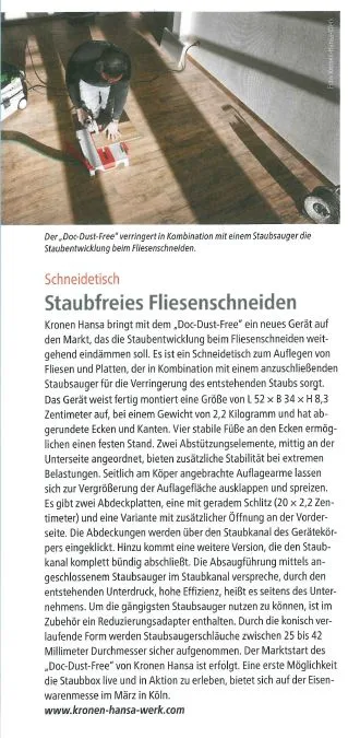 Fliesenschneidetisch zur Staubabsaugung "DOC Dust-Free" 7
