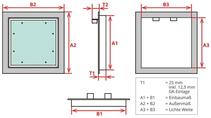 Revisionsklappe 400 x 400 mm GK=12,5 mm Alu befliesbar 1