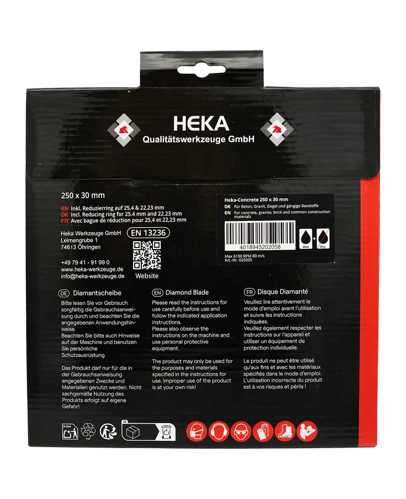 DTS Heka-Concrete, 250 mm, 30 mm inkl. Reduzierring 30 zu 25 & 25 zu 22,2 3