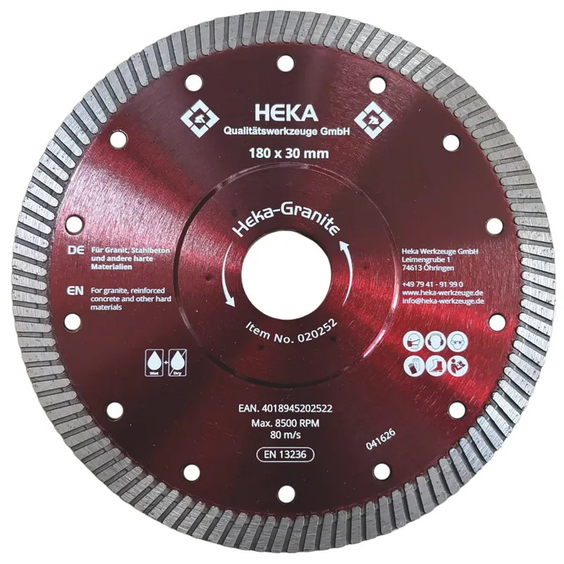 Diamant Trennscheibe Heka-Granite, 180 mm, 30 mm inkl. Reduzierring auf 25,4 & 22,23 mm 0