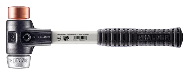 SIMPLEX-Schonhammer D=40 mm, Kupfer / Weichmetall; mit verstärktem Tempergussgehäuse und Fiberglasstiel 0