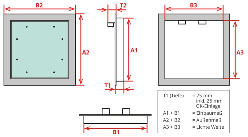 Revisionsklappe 200 x 200 mm Alu/GK 1