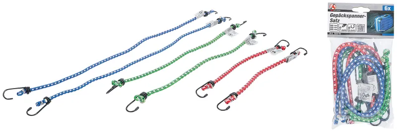 Gummispannseil-Set mit Drahthaken 6-tlg. Ø7mm,je 2x 30cm, 45cm, 60cm, Haken Ø 3mm 1