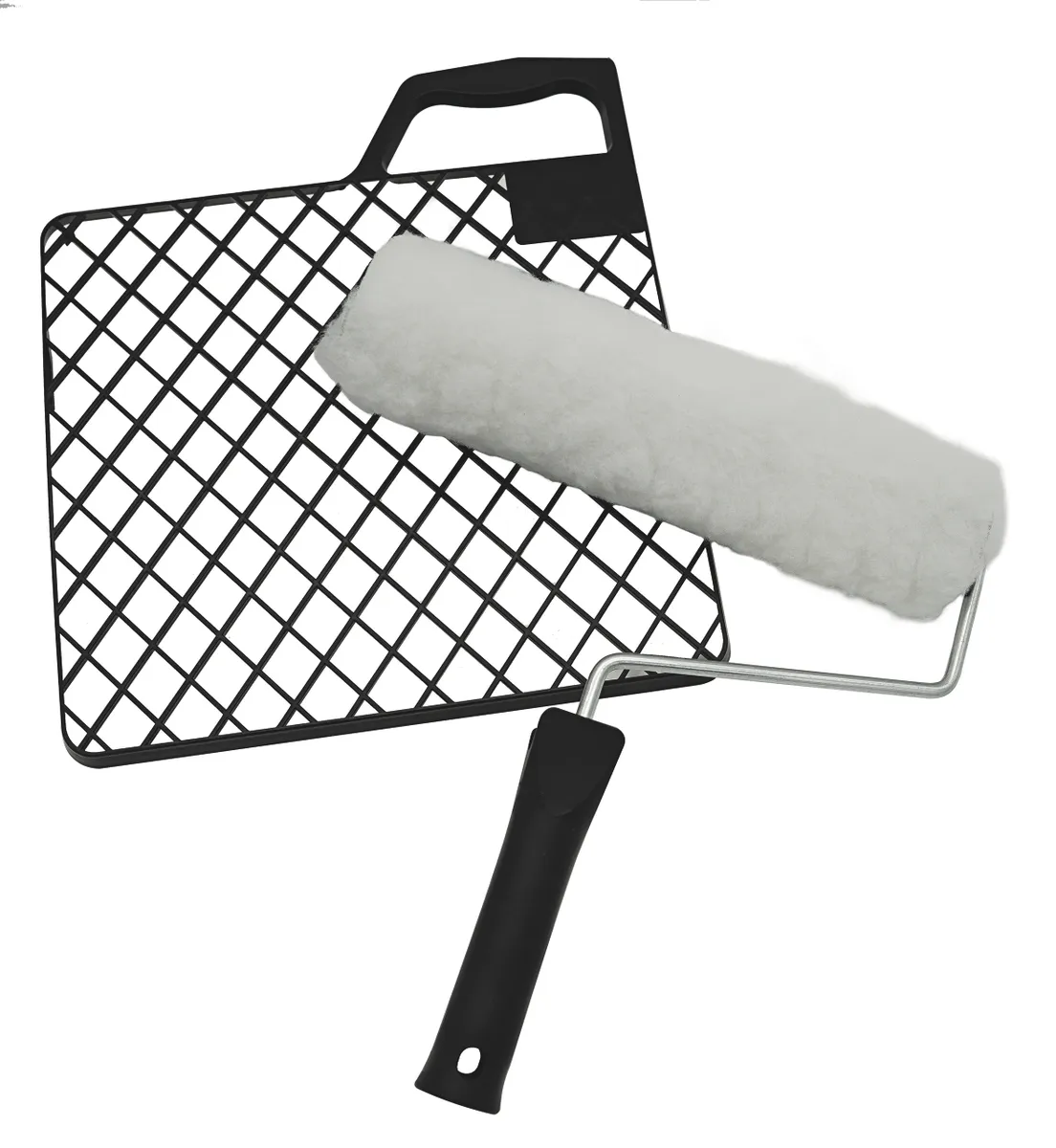Farbrollgarnitur 25 cm: 1 Roller Polyester gestrickt, 1 Abstreifgitter 0