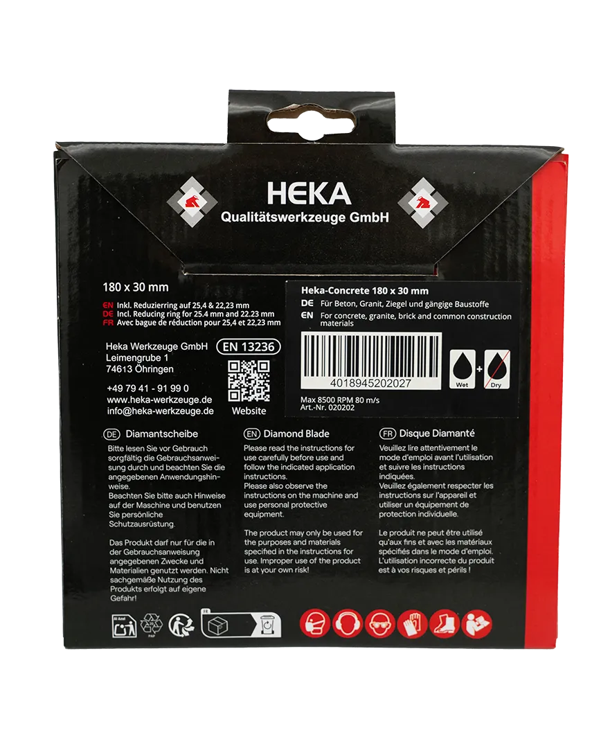 Diamant Trennscheibe Heka-Concrete, 180 mm, 30 mm inkl. Reduzierring auf 25,4 & 22,23 mm 3