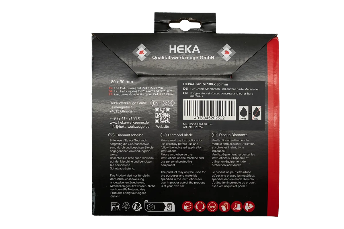 Diamant Trennscheibe Heka-Granite, 180 mm, 30 mm inkl. Reduzierring auf 25,4 & 22,23 mm 3