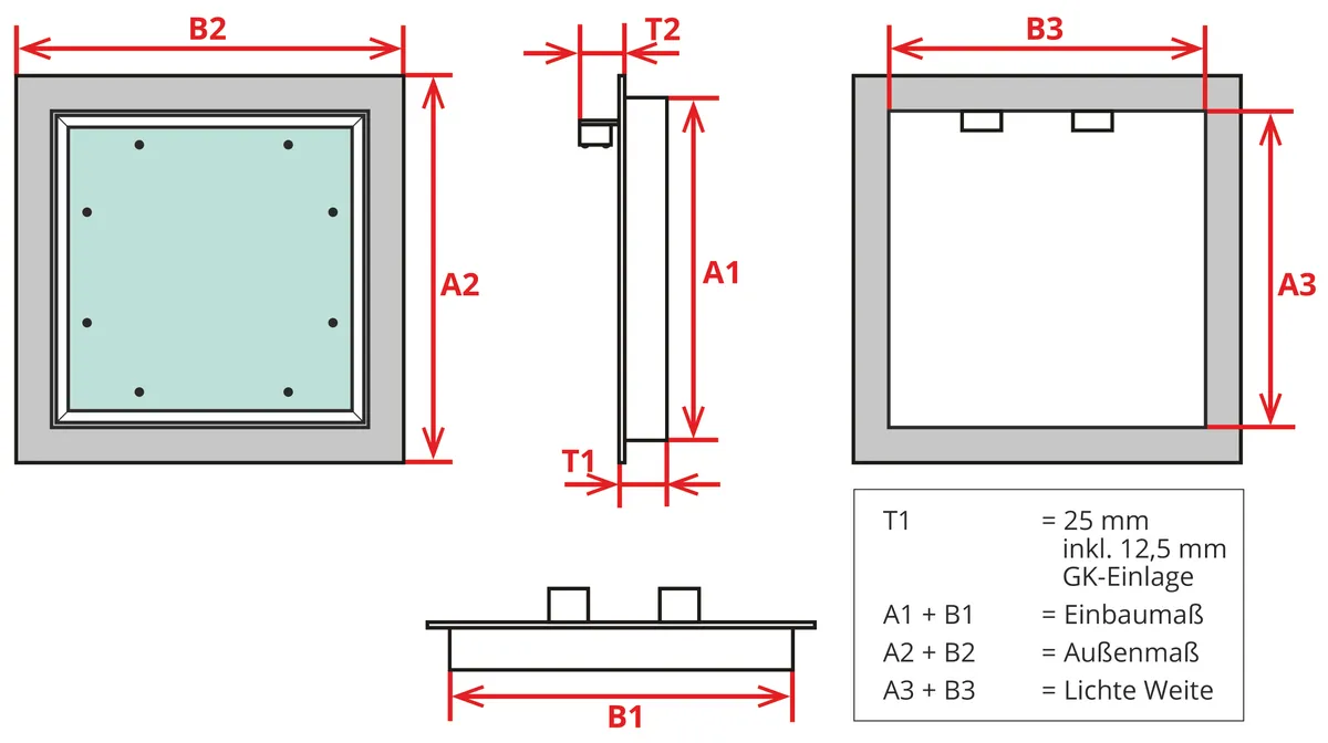 Revisionsklappe 400 x 400 mm GK=12,5 mm Alu befliesbar 1