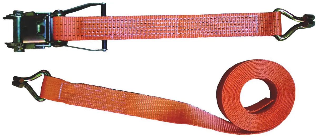 Zurrgurt 12 m x 50 mm 2-tlg,2500/5000 kg mit Ratsche,Spitzhaken,aus PES,orange, 0