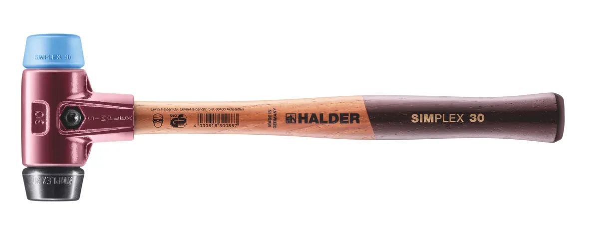 SIMPLEX-Schonhammer 30 mm TPE-soft mit Tempergussgehäuse und hochwertigem Holzstiel 0