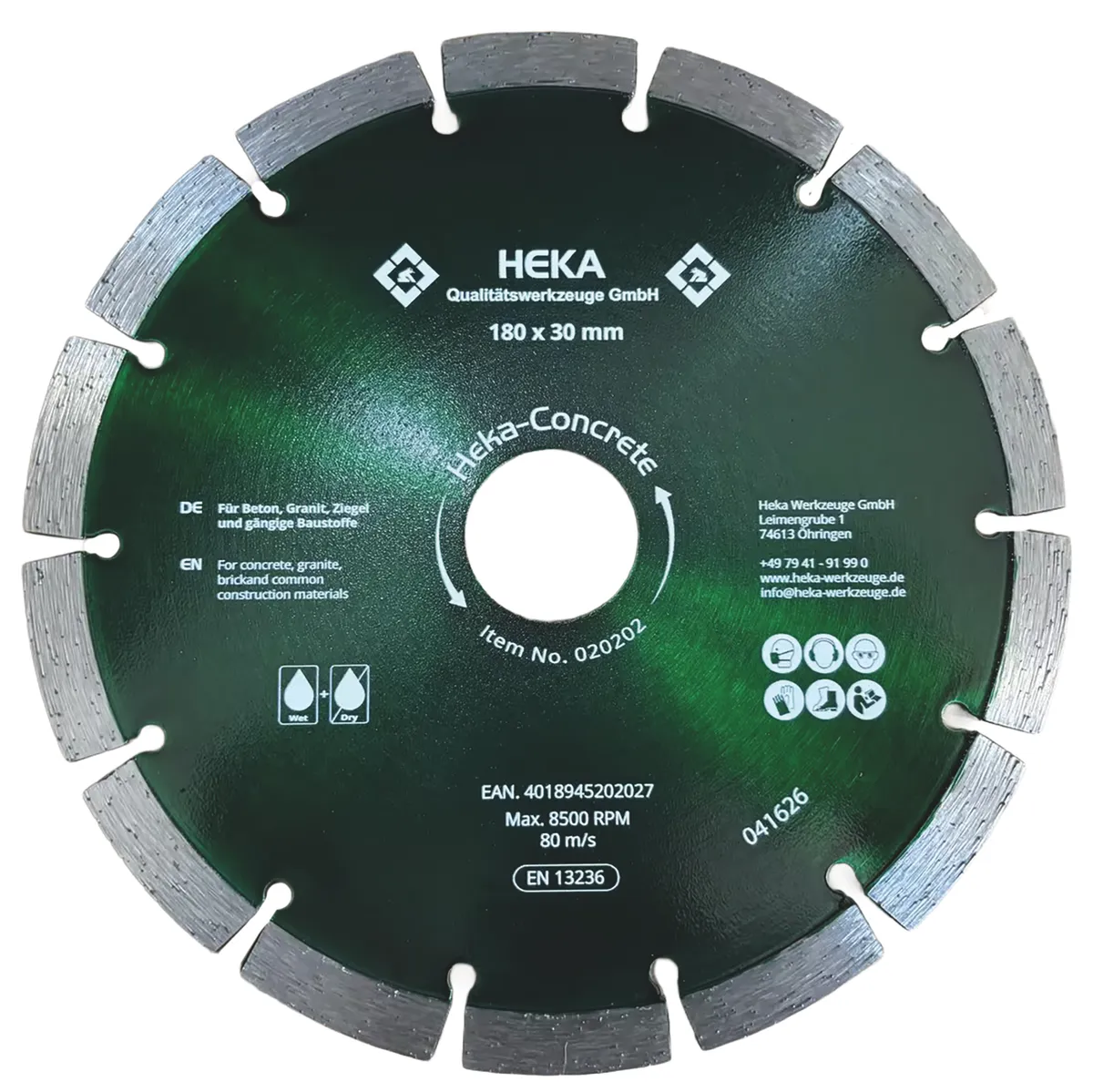 Diamant Trennscheibe Heka-Concrete, 180 mm, 30 mm inkl. Reduzierring auf 25,4 & 22,23 mm 0