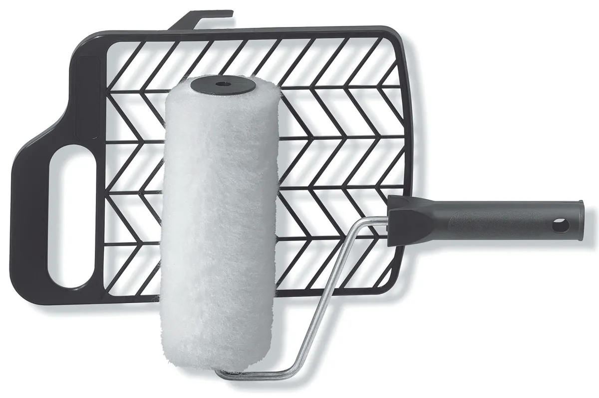Farbrollgarnitur 22 cm: 1 Roller Polyester gestrickt, 1 Abstreifgitter 0
