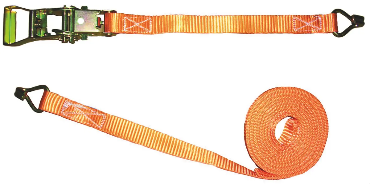 Zurrgurt 6 m x 25 mm 2-tlg  400/ 800 kg mit Ratsche,Spitzhaken,aus PES,orange 0