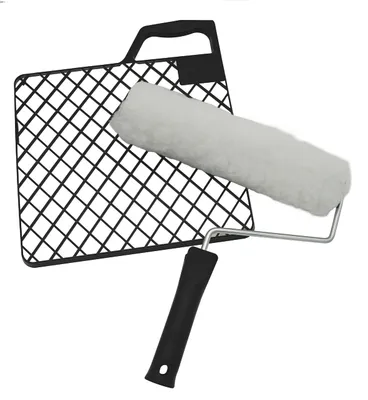 Farbrollgarnitur 25 cm: 1 Roller Polyester gestrickt, 1 Abstreifgitter