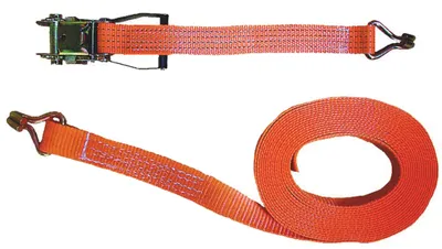 Zurrgurt 10 m x 50 mm,2-tlg,2000/4000 kg mit Ratsche,Spitzhaken,aus PES,orange,