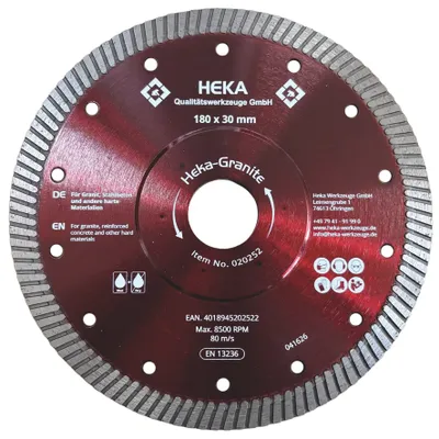 Diamant Trennscheibe Heka-Granite, 180 mm, 30 mm inkl. Reduzierring auf 25,4 & 22,23 mm